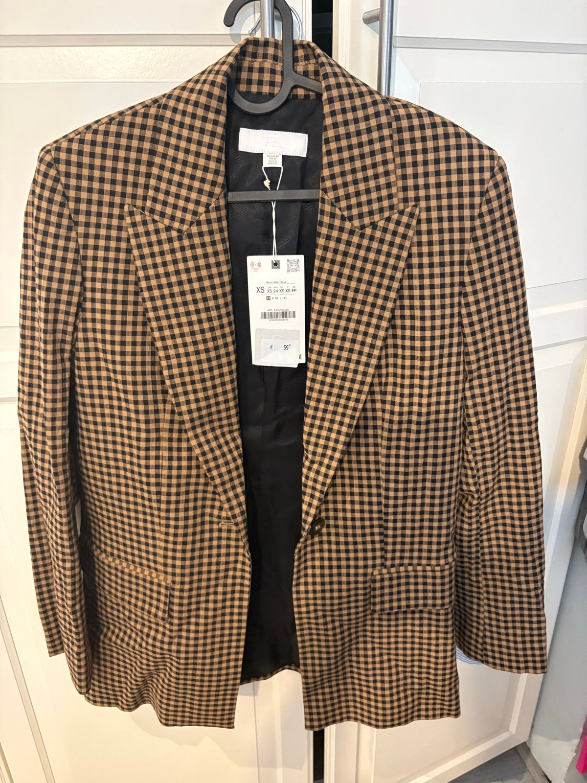Nieuwe Zara blazer met ruitpatroon - Maat XS, Bruin, Nieuw, Ophalen of Verzenden, Jasje