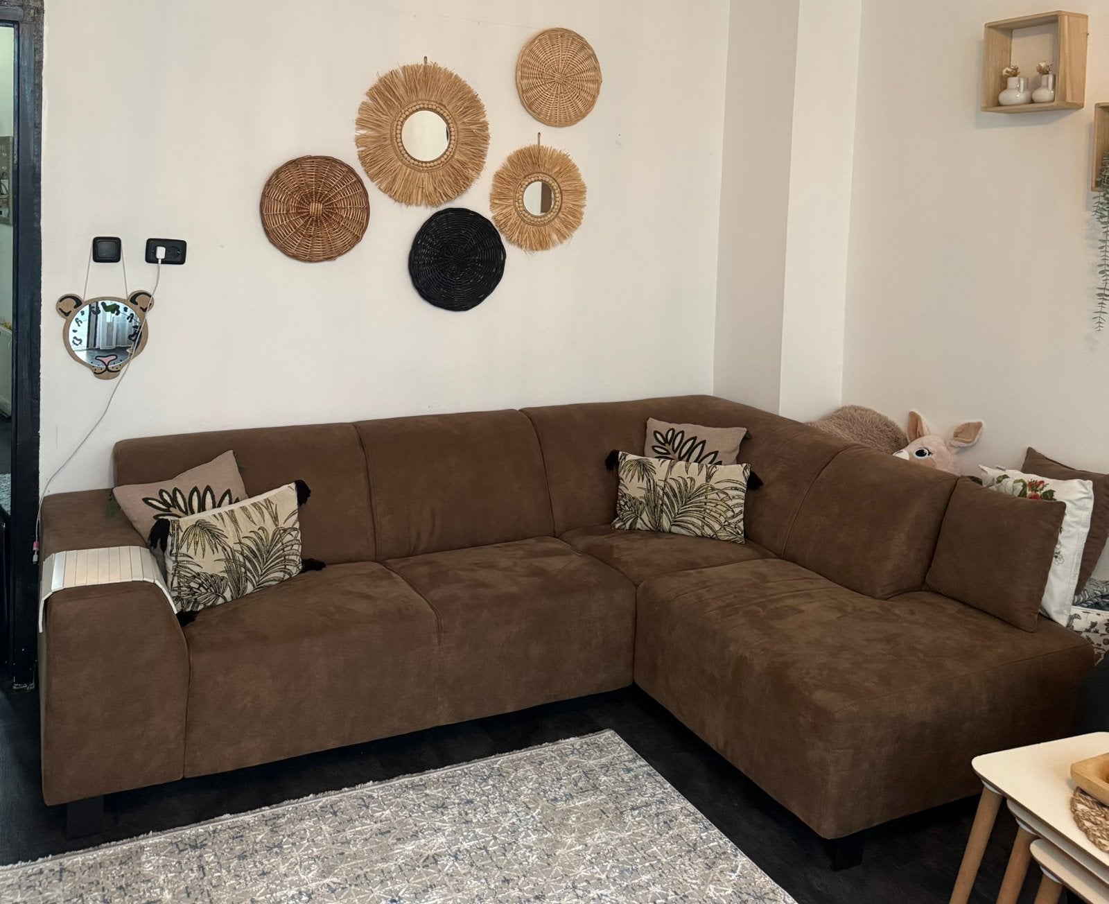 Moderne hoekbank / loungebank cognacbruin, Ophalen, Zo goed als nieuw
