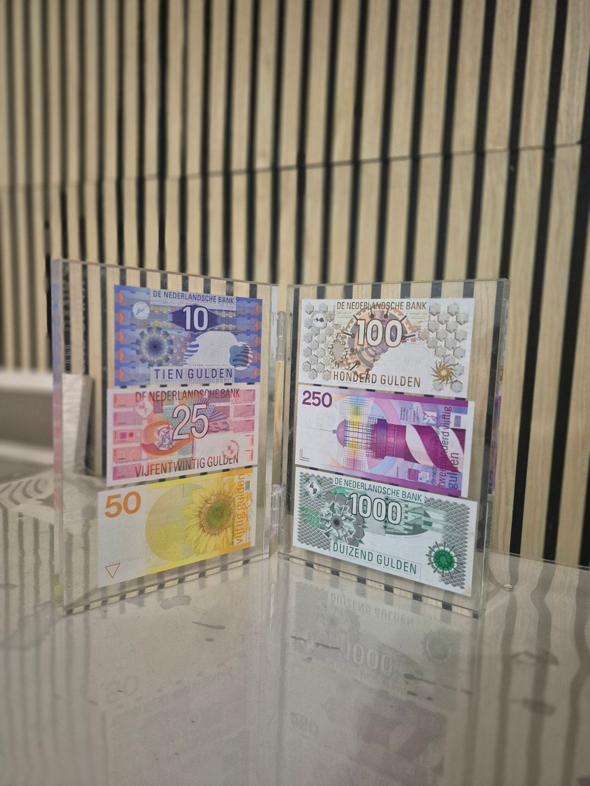 Gelimiteerde uitgave gulden biljetten in plexiglas, Postzegels en Munten, Bankbiljetten | Nederland, Ophalen of Verzenden