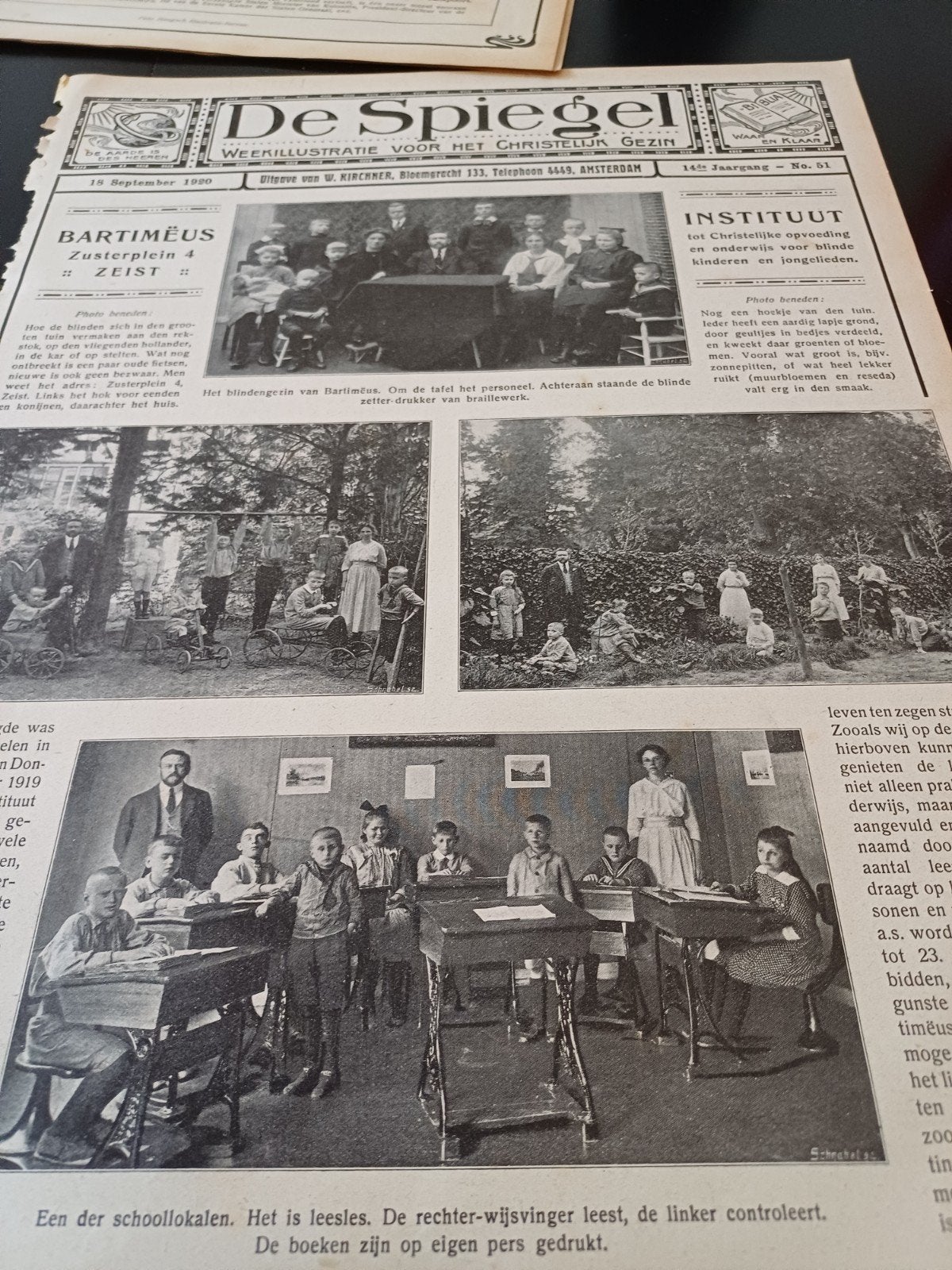 artikel Bartimeus instituut Zusterplein Zeist 1920, Ophalen of Verzenden, 1920 tot 1940, Knipsel(s)