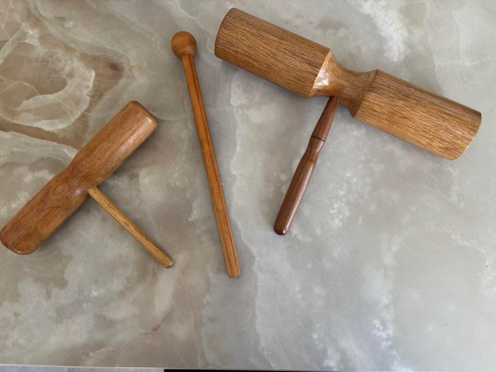 set houten agogo's + klopper / voor drumstel en percussie, Ophalen of Verzenden, Zo goed als nieuw, Melodische percussie