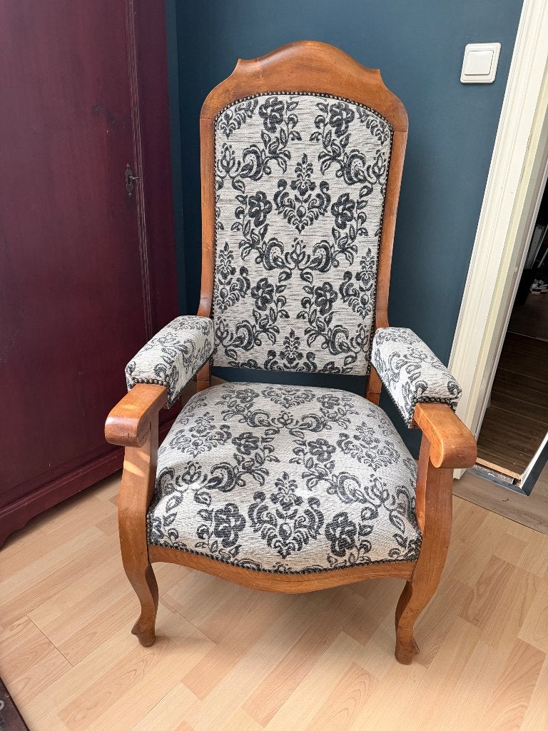 Vintage fauteuil met hoge rug, Ophalen, Hout, Gebruikt, Minder dan 75 cm