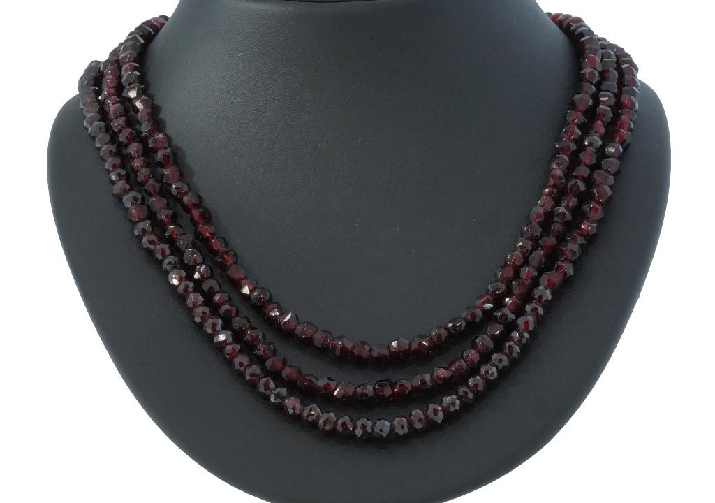 Granaat vintage ketting 3-strengs slot zilver dames, Verzenden, Zilver, Ketting, Met edelsteen
