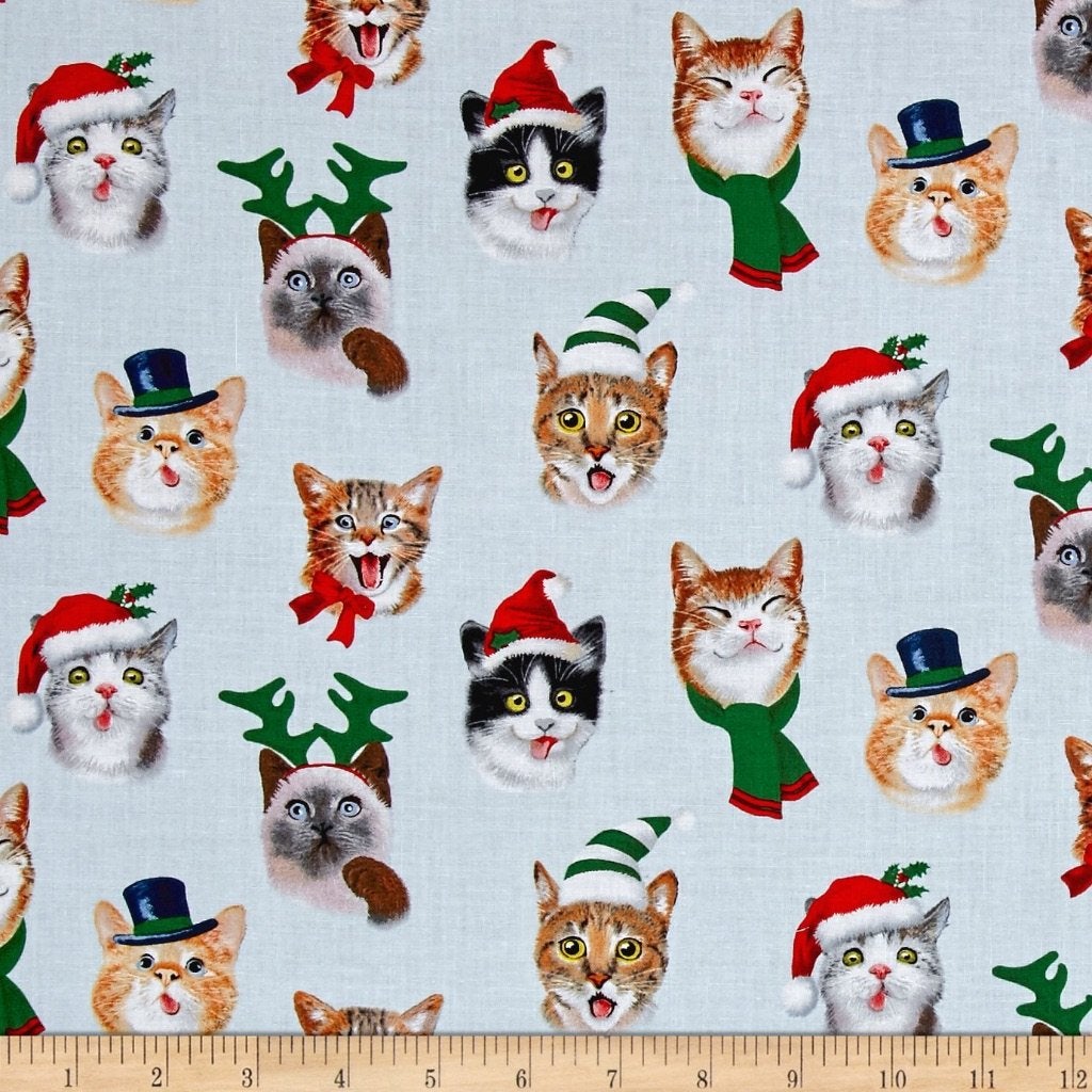 USA quilt katoen van kerstkatten, Blauw, Nieuw, Ophalen of Verzenden, 30 tot 120 cm