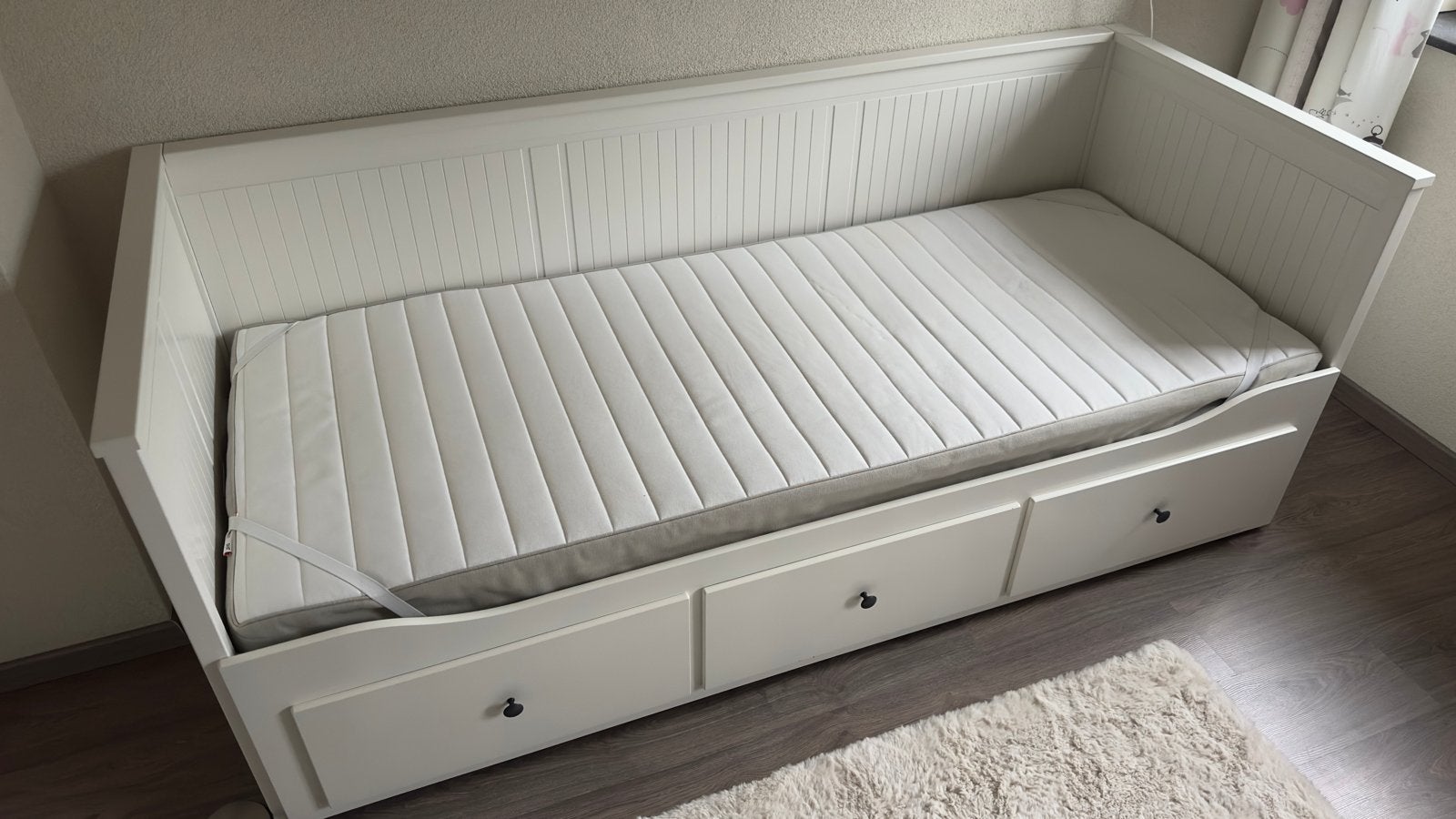 Hemnes bedbank met opberglades, Ophalen, Eenpersoons, Wit, Zo goed als nieuw