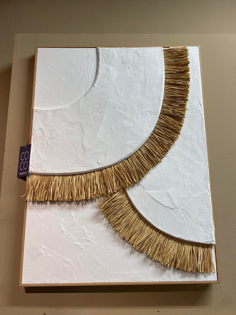 Coco Maison Schilderij - Abstract met Raffia, Ophalen of Verzenden