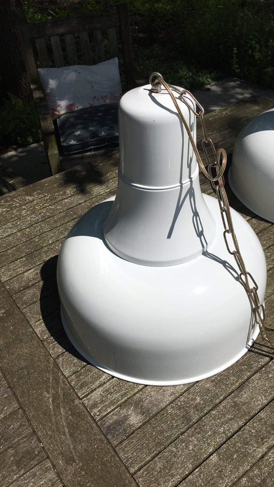Set van 2 Witte Industriële Hanglampen, Ophalen, Gebruikt, Metaal, E27 (groot)