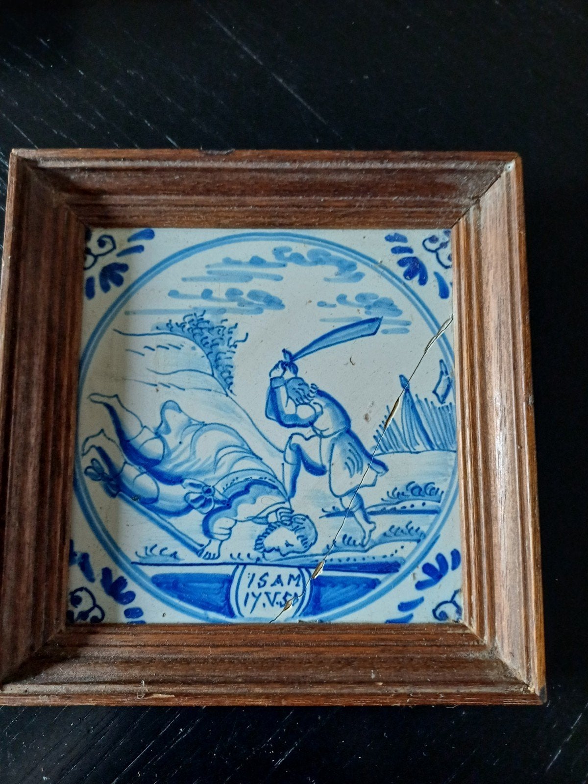 Antieke Delfts Blauwe Tegel met Bijbelse Scène, Ophalen of Verzenden