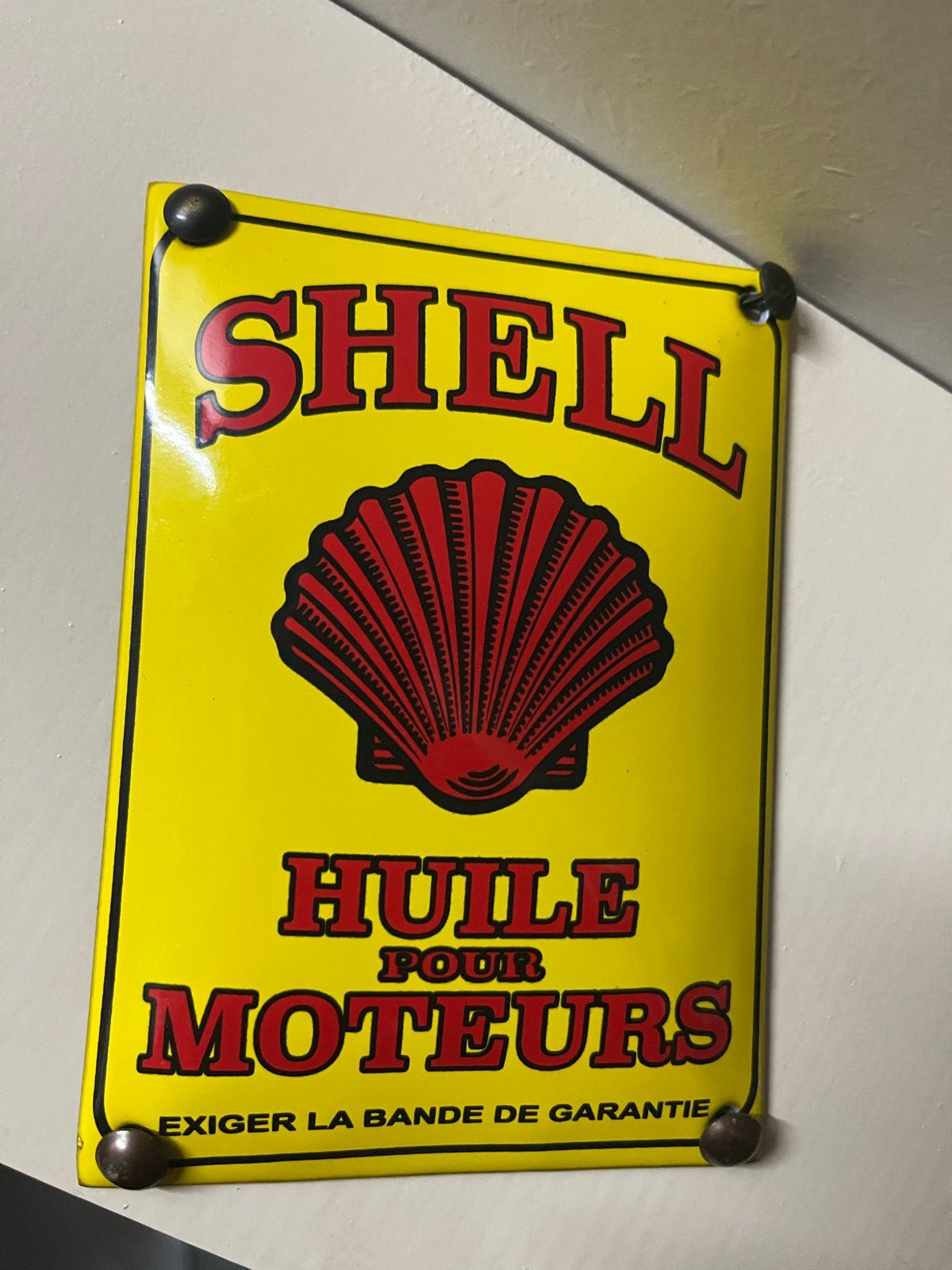 Vintage emaille Shell Olie Reclamebord - Huile Pour Moteurs, Ophalen of Verzenden, Gebruikt, Reclamebord