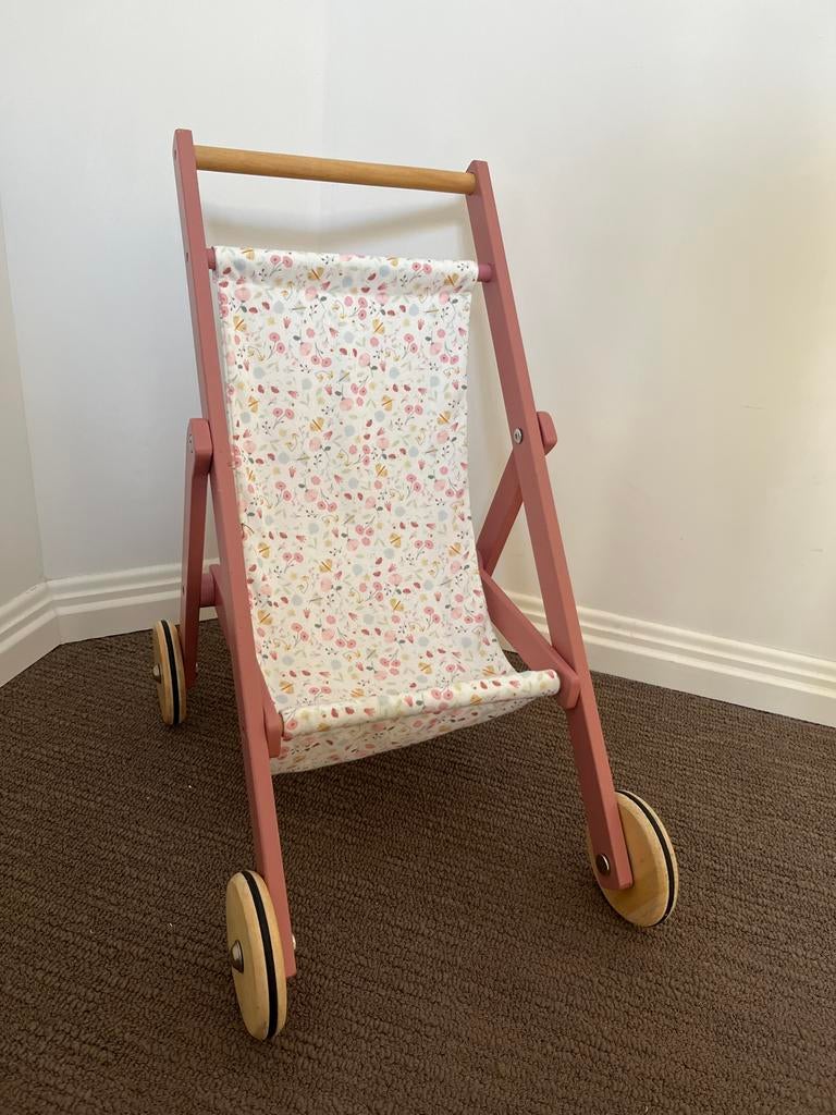 Little Dutch Houten Poppenwagen - Roze met Bloemenprint, Kinderen en Baby's, Speelgoed | Poppen, Ophalen, Zo goed als nieuw, Overige typen