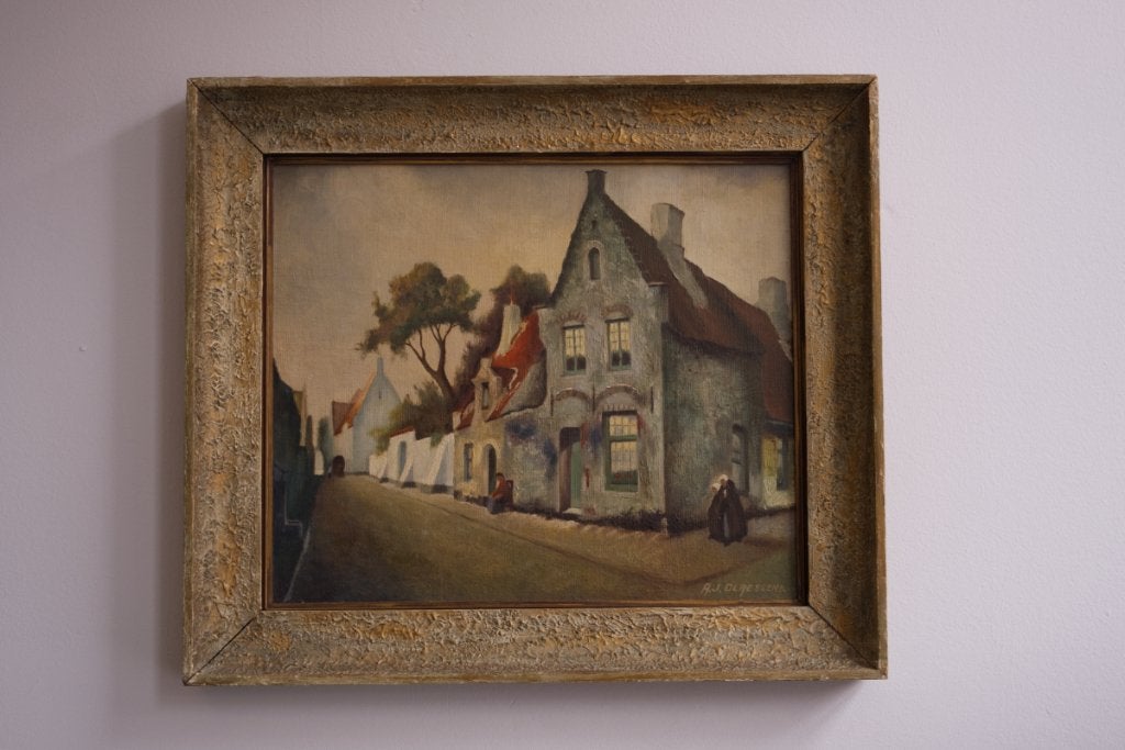 Schilderij straattafereel Brugge, Ophalen of Verzenden, Stads- / dorpsgezicht