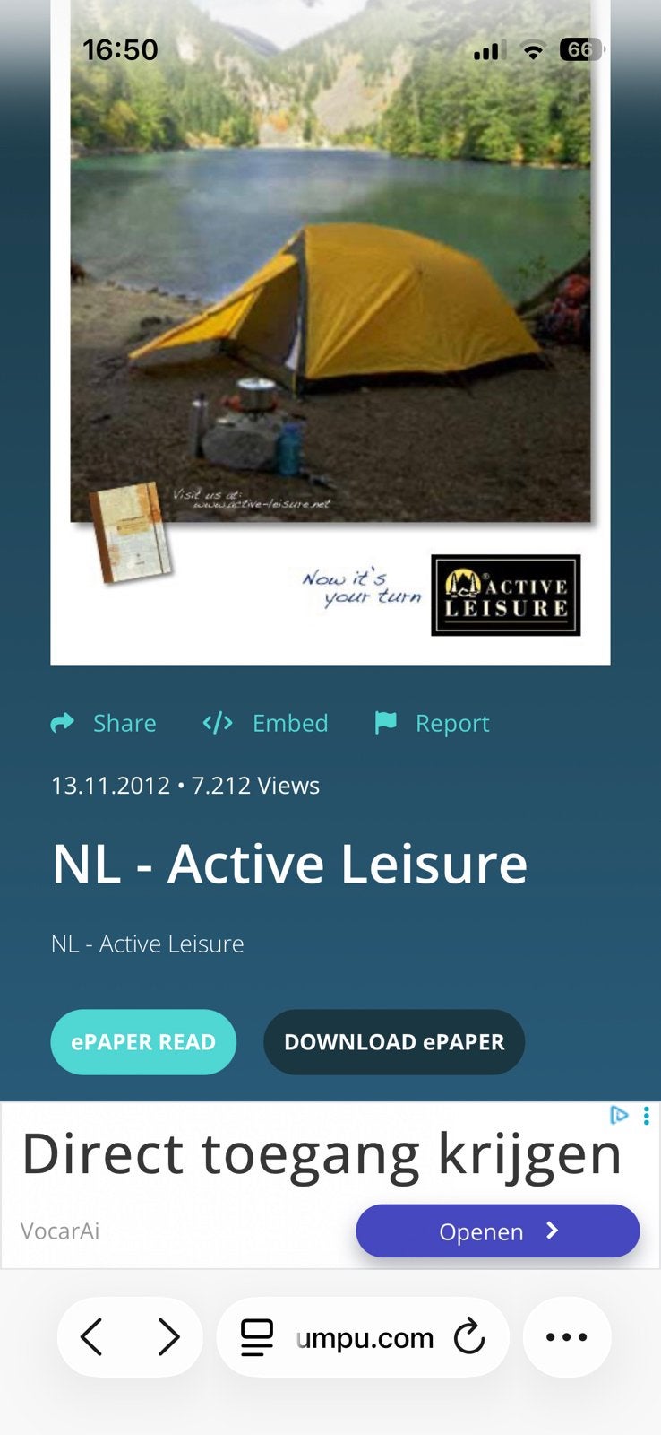Tent van Active Leisure, Caravans en Kamperen, Tenten, Ophalen of Verzenden, Zo goed als nieuw