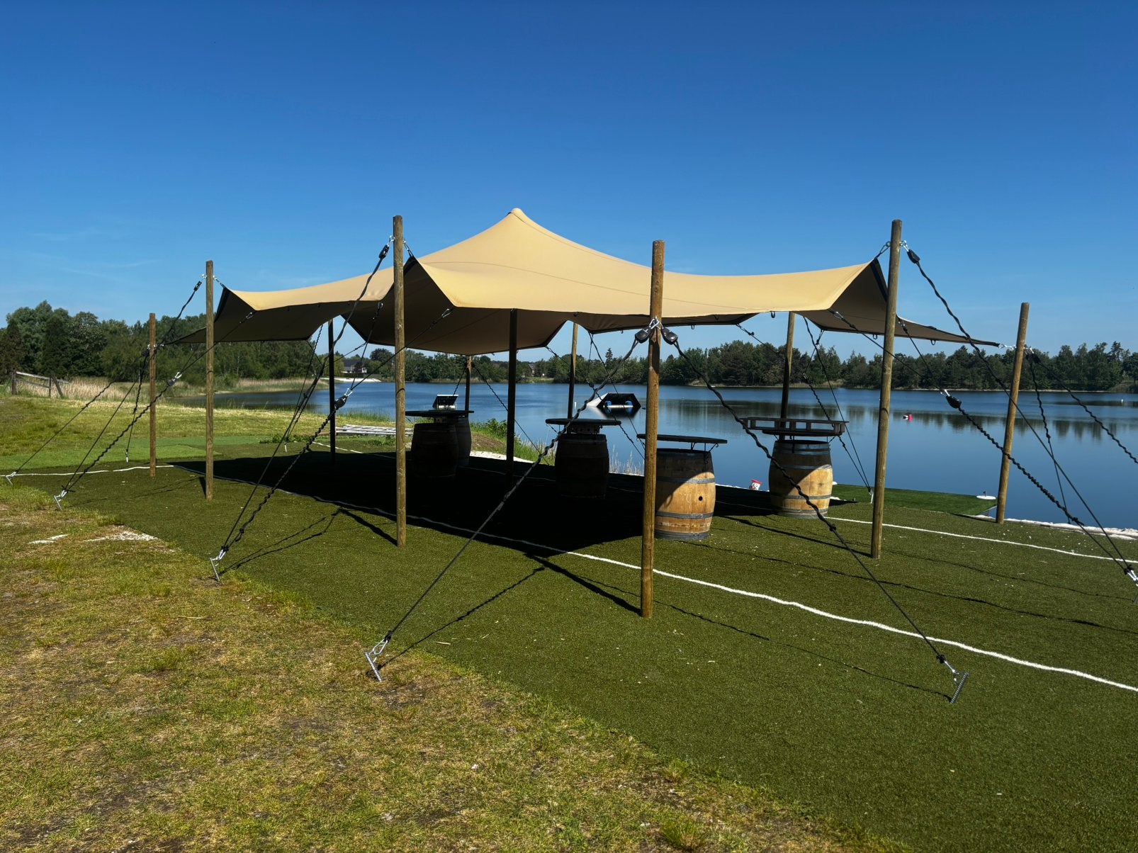 Te huur! Stretchtent 6x10m, inclusief verlichting, Ophalen of Verzenden, Zo goed als nieuw, Hout