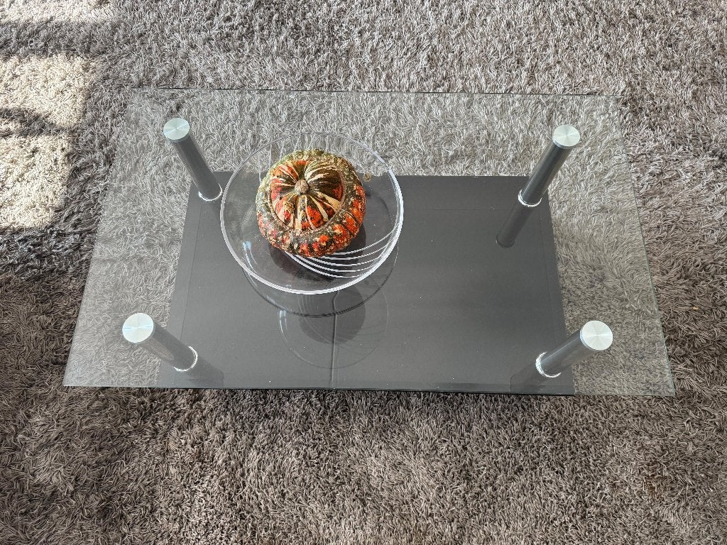 Salontafel van glas en metaal, Ophalen, 100 tot 150 cm, 50 tot 100 cm, Glas