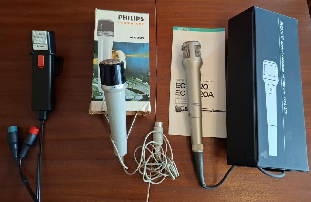 3x Vintage Microfoons: Philips N8301 N8200 & Sony ECM-220, Ophalen of Verzenden, Zo goed als nieuw, Overige typen
