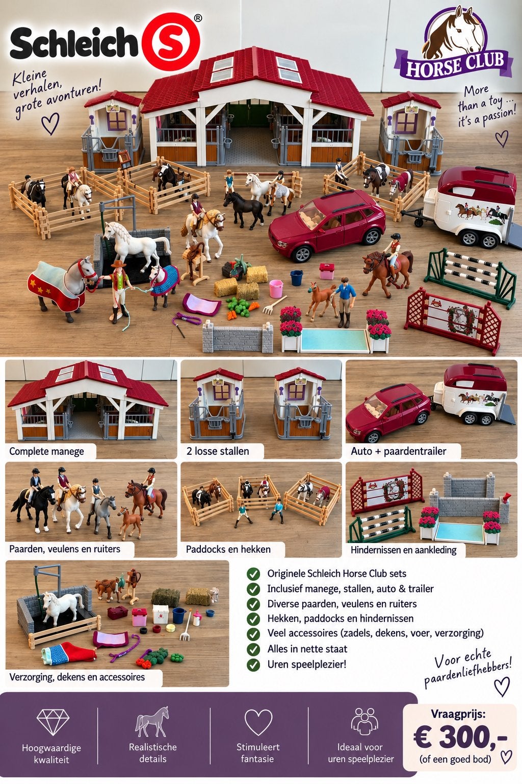 Schleich Horse Club – manege, paarden, auto, trailer & meer, Ophalen of Verzenden, Zo goed als nieuw