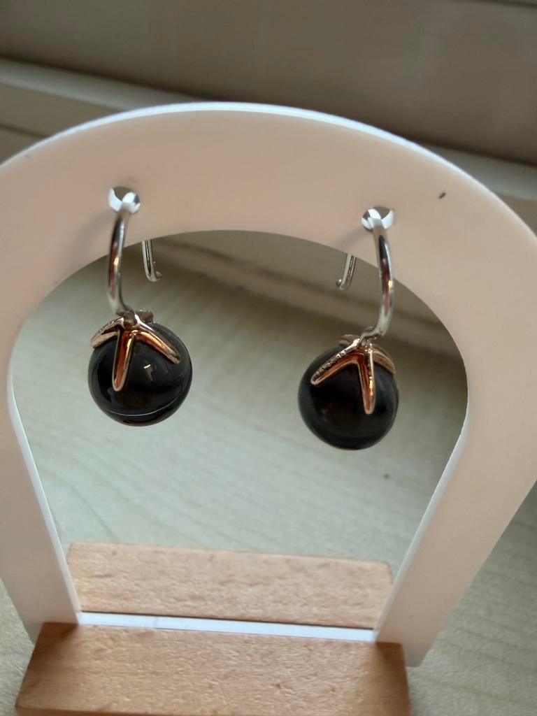 Ti Sento Oorbellen met Donkere Steen en Roségouden Details, Hangers, Verzenden, Zwart, Zo goed als nieuw
