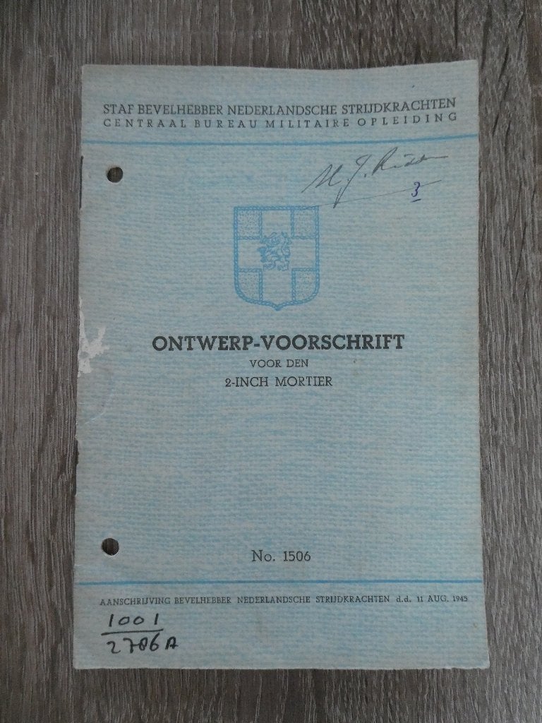 Ontwerp-voorschrift voor den 2-inch mortier, 1945, Verzamelen, Militaria | Tweede Wereldoorlog, Ophalen of Verzenden, Landmacht