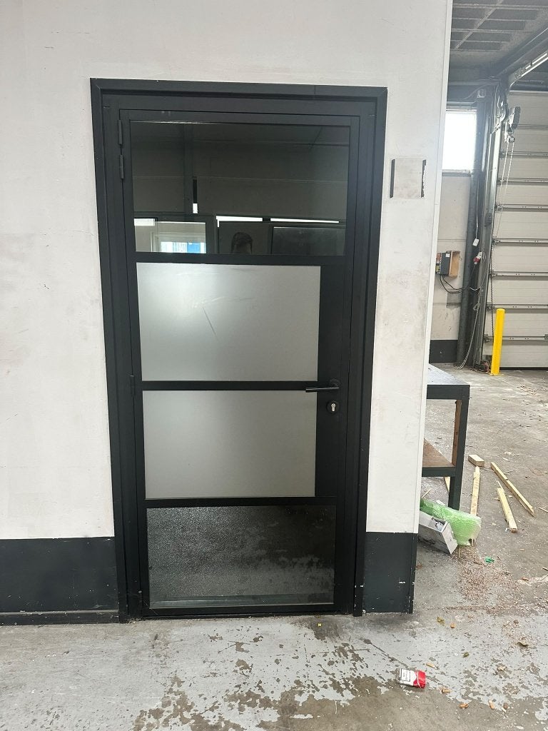 Zwarte aluminium binnendeur met glas, Ophalen, Gebruikt, 80 tot 100 cm, Binnendeur