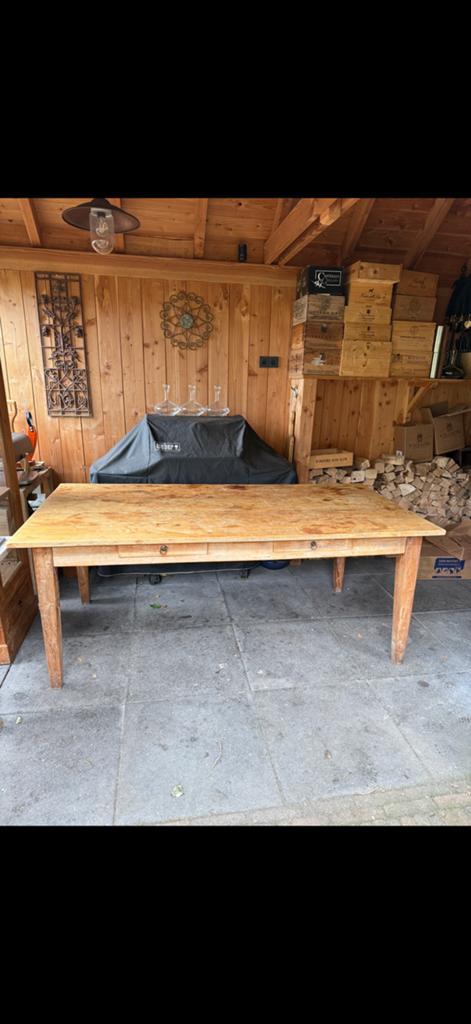 Teak eettafel 200x100 dik oud teak met laden, Tuin en Terras, Tuintafels, Ophalen of Verzenden, Zo goed als nieuw, Rechthoekig