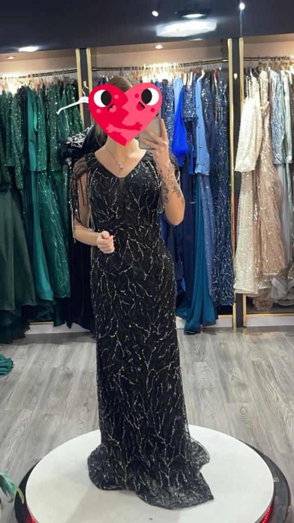 Elegante Zwarte Avondjurk met Glitterdetails, Kleding | Dames, Jurken, Maat 38/40 (M), Verzenden, Zwart, Zo goed als nieuw