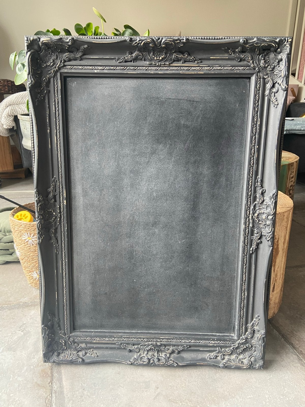 Krijtbord met zwarte vintage omlijsting, Ophalen, Gebruikt, Zwart, Vintage