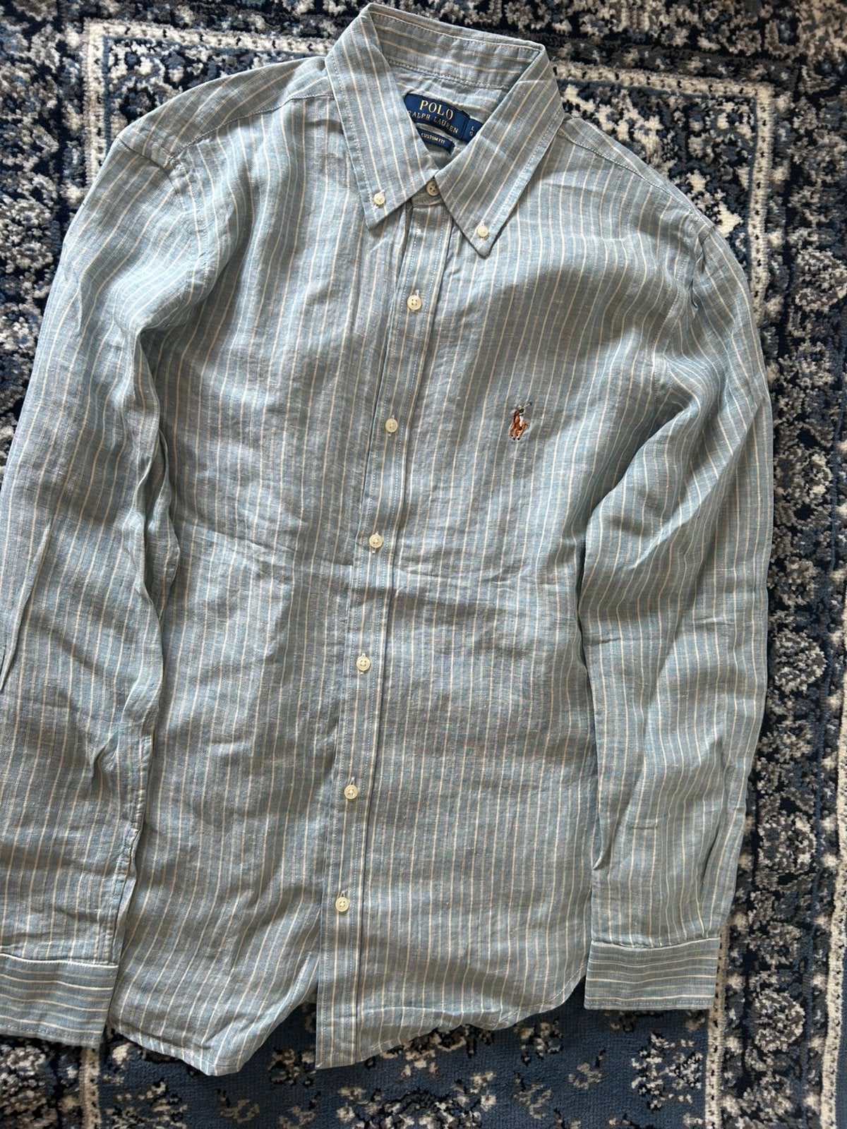 Ralph lauren linnen blouse gestreept lichtblauw maat L, Ophalen of Verzenden, Nieuw, Blauw, Halswijdte 41/42 (L)