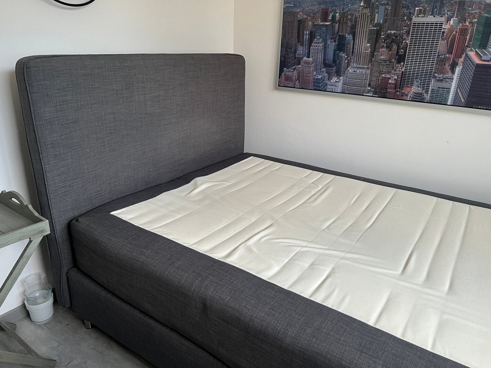 IKEA DUNVIK boxspring 160x200 donkergrijs incl. matras, Ophalen, Gebruikt, Tweepersoons, 200 cm