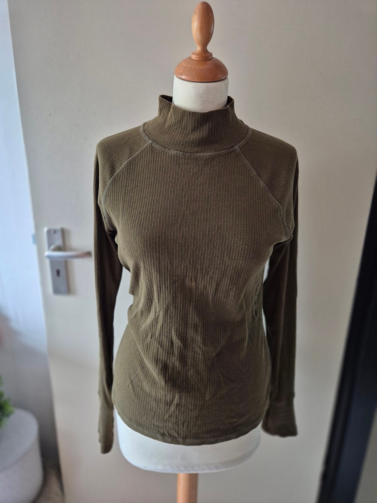 G-Star Raw geribd shirt, legergroen, maat M, Maat 38/40 (M), Ophalen of Verzenden, Lange mouw, Gedragen