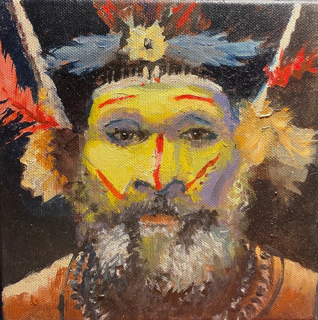 Catharina W. (Willy) van der Beek pendant Huli-man/Afrikaan, Ophalen of Verzenden, Ophangklaar, Olieverf, Portret