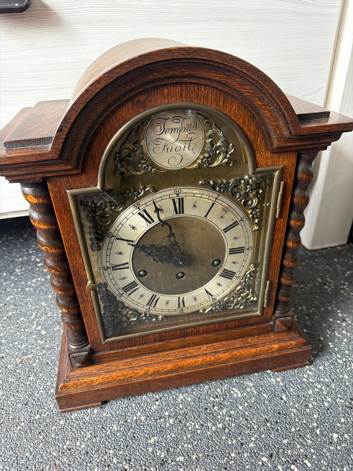 Antieke Tempus Fugit Schouwklok - Houten Kast, Ophalen of Verzenden