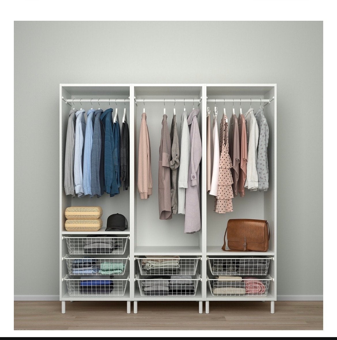 IKEA PLATSA Kledingkast met 3 schuifdeuren, wit/donkergrijs, Overige materialen, Ophalen of Verzenden, Zo goed als nieuw, 150 tot 200 cm