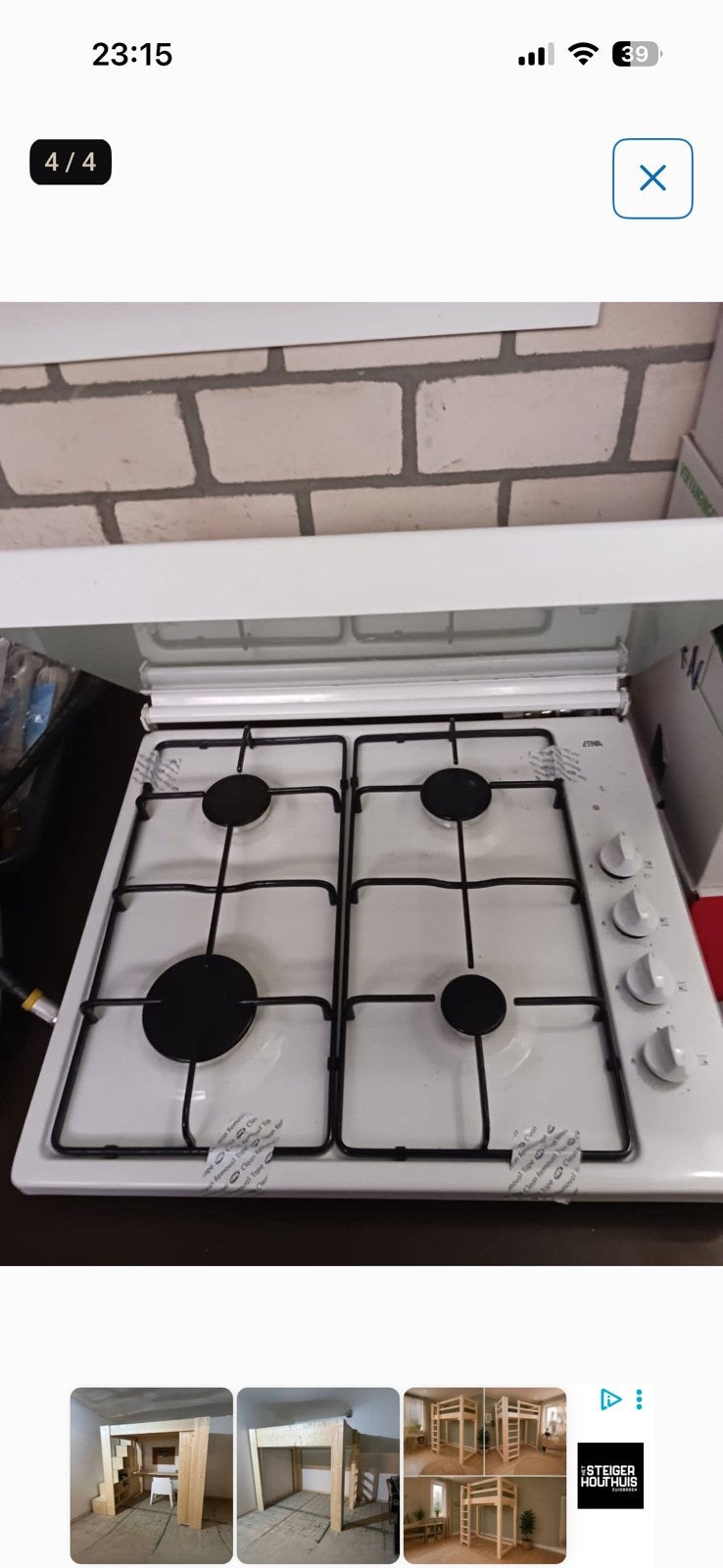 Gas kookplaat merk ETNA, Witgoed en Apparatuur, Ophalen, 4 kookzones, Zo goed als nieuw, Gas