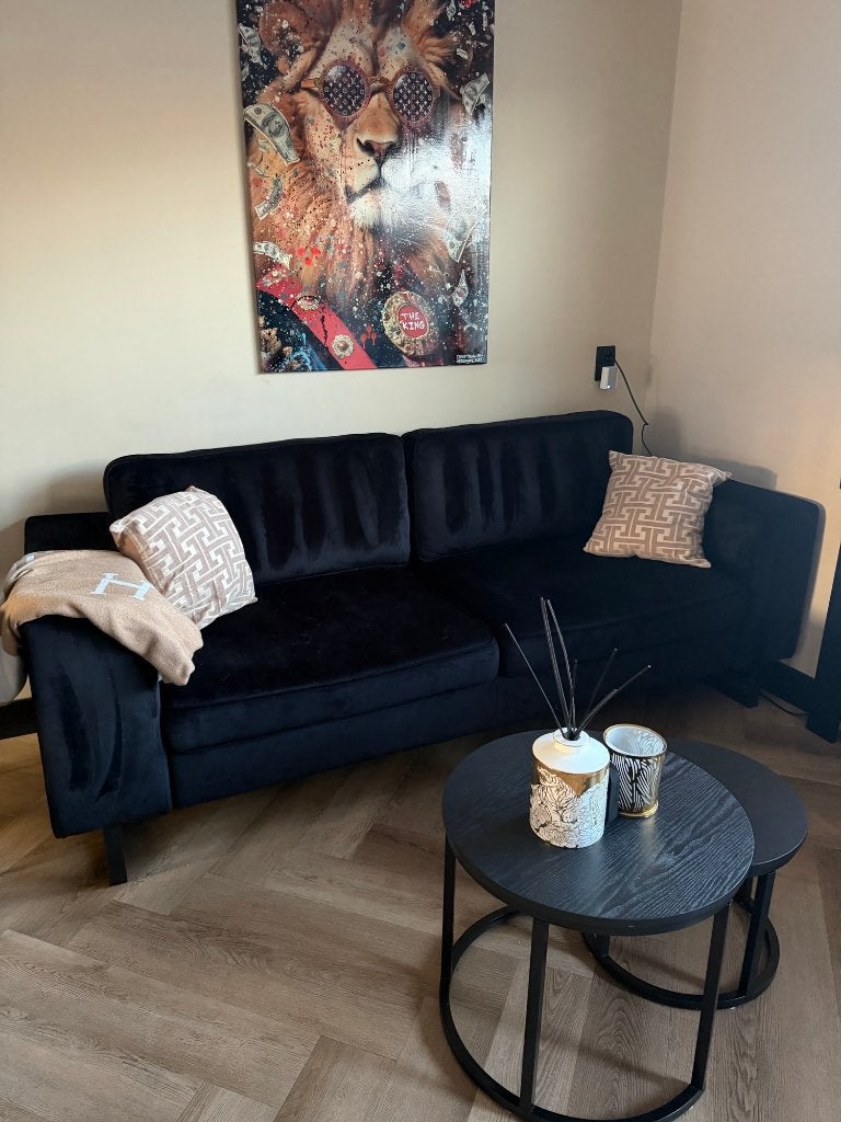 Zitbank zwart velvet 225cm, Ophalen, Driepersoons, 75 tot 100 cm, Zo goed als nieuw