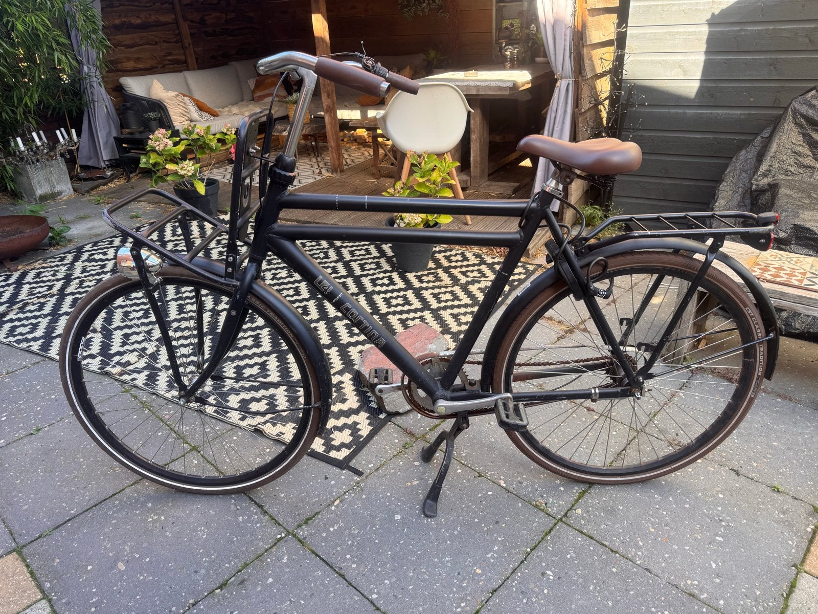 Opknapper Cortina U4 Transportfiets heren- Zwart, 57 inch, Fietsen en Brommers, Gebruikt, Versnellingen, 56 cm of meer, Ophalen