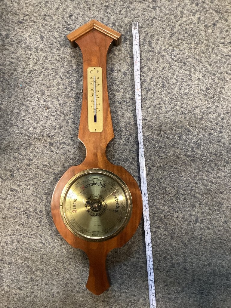 Antieke thermometer met barometer, Ophalen, Gebruikt, Weerstation