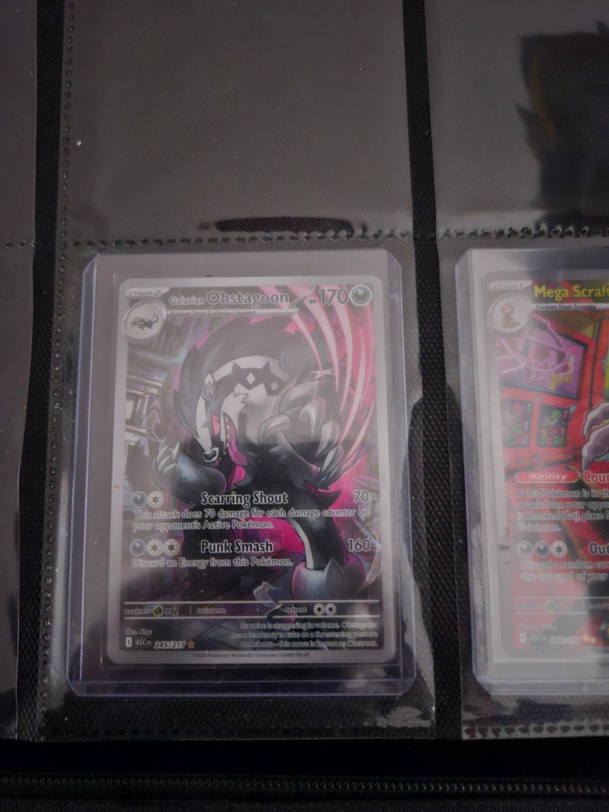 Pokemon Galarian Obstagoon ex 245/217 Ascended Heroes, Hobby en Vrije tijd, Ophalen of Verzenden, Zo goed als nieuw, Losse kaart