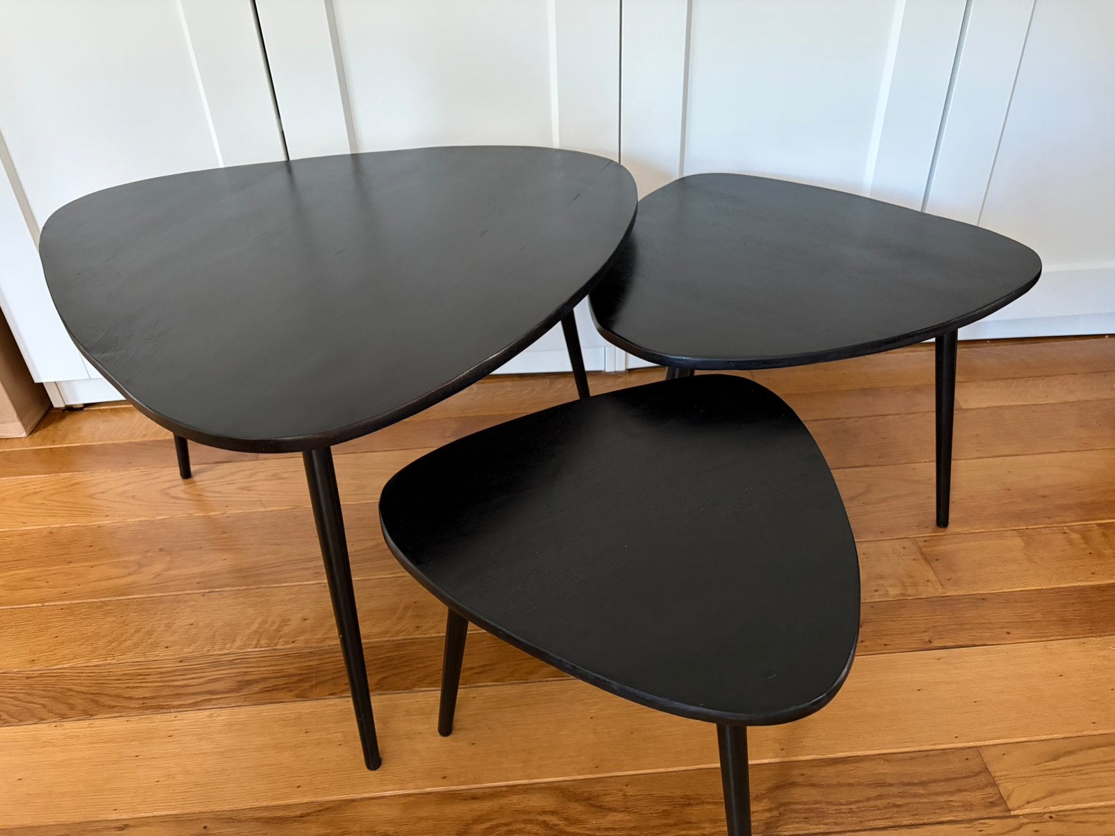 Set 3 driehoekige salontafels, Ophalen, Gebruikt, 50 tot 100 cm, Metaal