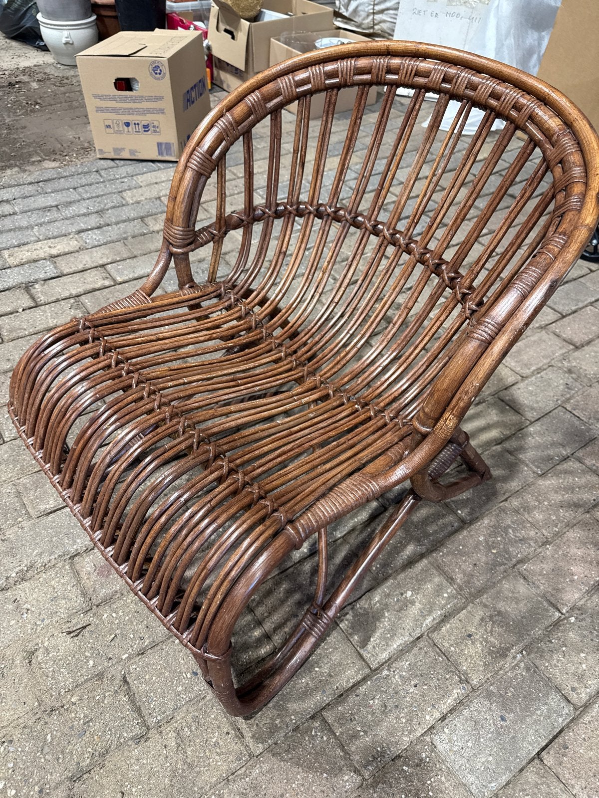 Vintage rotan stoel, bamboe fauteuil, lounge stoel, Ophalen, Gebruikt, Bruin, Riet of Rotan