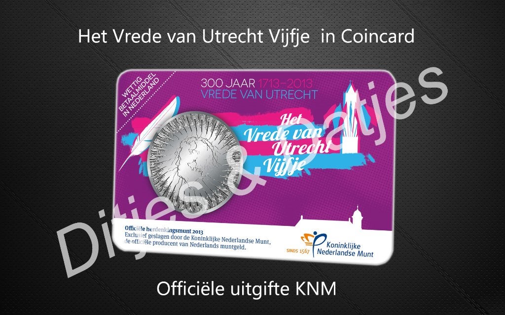 Vrede van Utrecht Vijfje coincard KNM 5 euro herdenkingsmunt, Postzegels en Munten, Munten | Nederland, Ophalen of Verzenden, Koningin Beatrix
