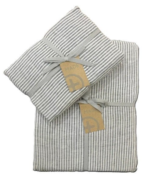 100% linnen dekbedovertrek 200x200 met slopen Stripes, Ophalen of Verzenden, Ademend, Grijs, Linnen
