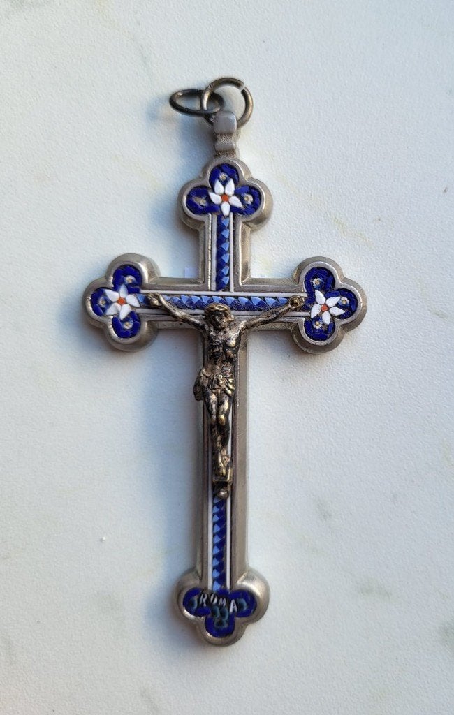 Anton Stocker antiek micro mozaiek crucifix, Ophalen of Verzenden