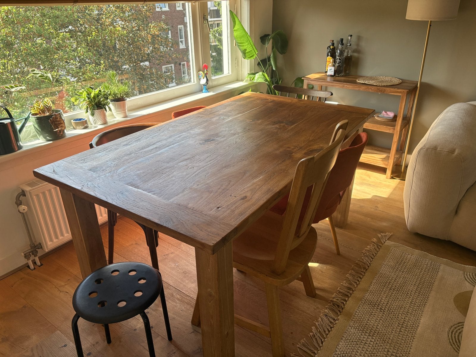 Massief houten eettafel - Robuust en Stijlvol, Ophalen, Gebruikt, 50 tot 100 cm, Vijf personen of meer