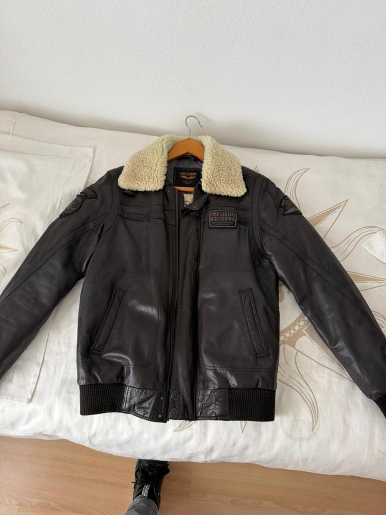 Te koop Pme leren piloten jas, Kleding | Heren, Jassen | Winter, Ophalen of Verzenden, Zo goed als nieuw, Maat 52/54 (L), Bruin