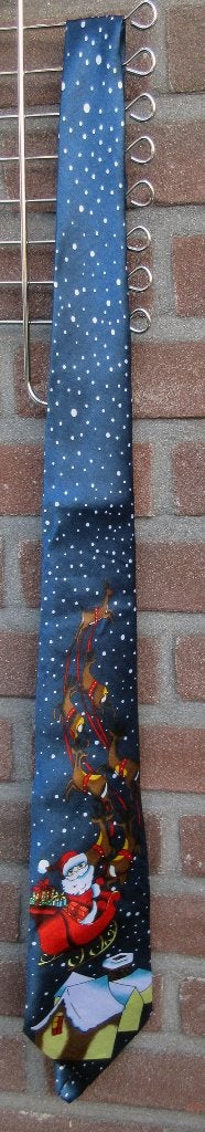 Stropdas kerst Kerstman 08 vintage jaren 90, Ophalen of Verzenden, Zo goed als nieuw, Blauw, Met patroon
