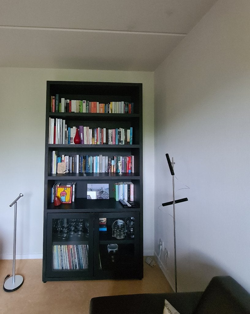 Gillot design wandkast / boekenkast eikenhout – zwartbruin, Gebruikt, 100 tot 150 cm, 200 cm of meer, Eikenhout