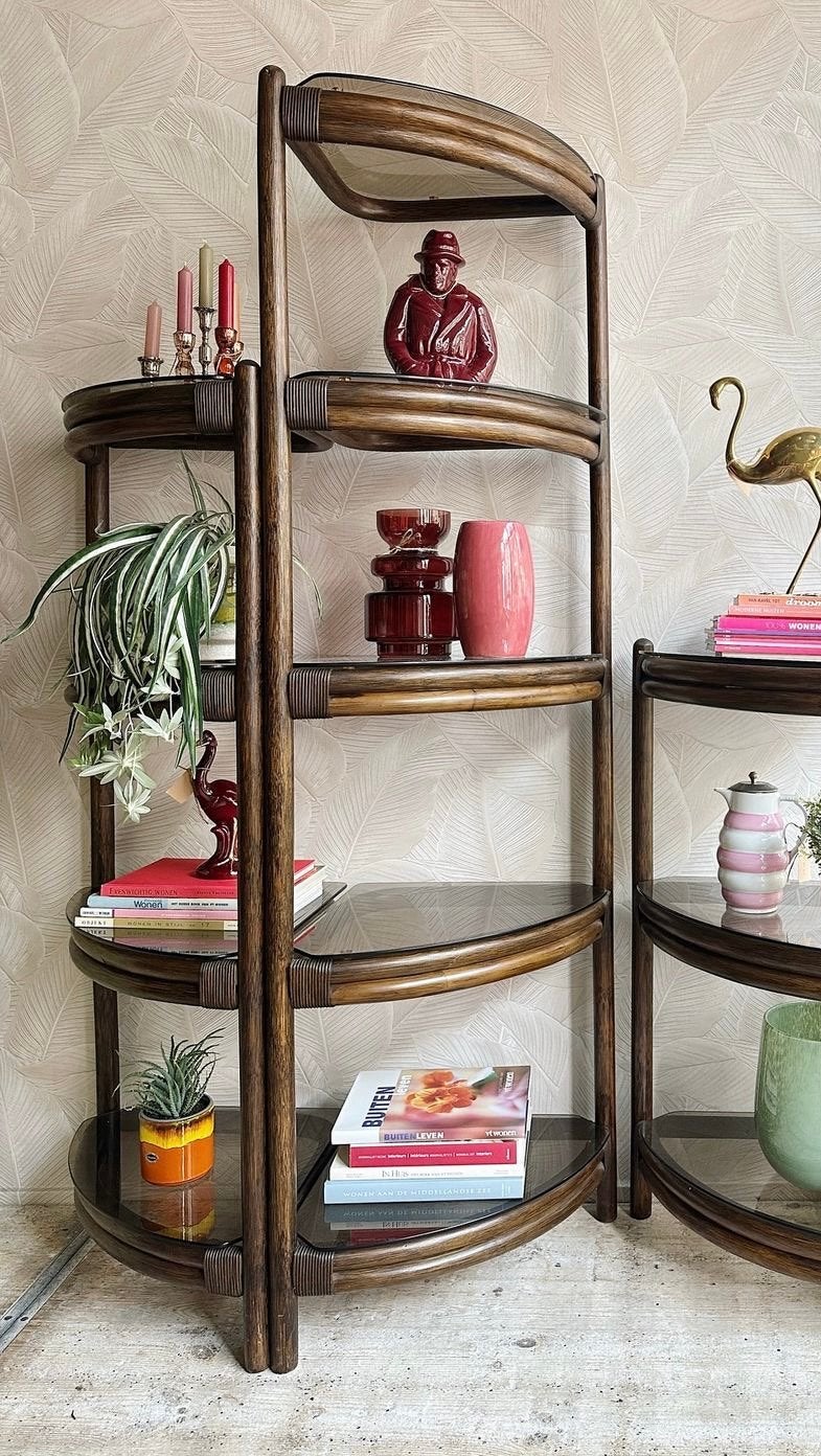 Vintage manou vitrinekast half rond rookglas boekenkast, Huis en Inrichting, Woonaccessoires | Etagères, Ophalen, Pand 96, Koestraat 96