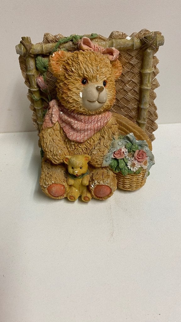 Schattige Teddybeer met Babybeer en Bloemenmandje, Ophalen of Verzenden, Gebruikt, Dier