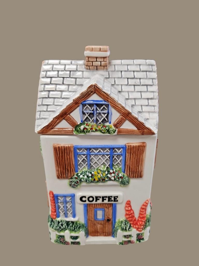 Unieke koffie bewaarpot in huisjesvorm, Ophalen, Gebruikt, Voorraadpot, Steen/keramiek