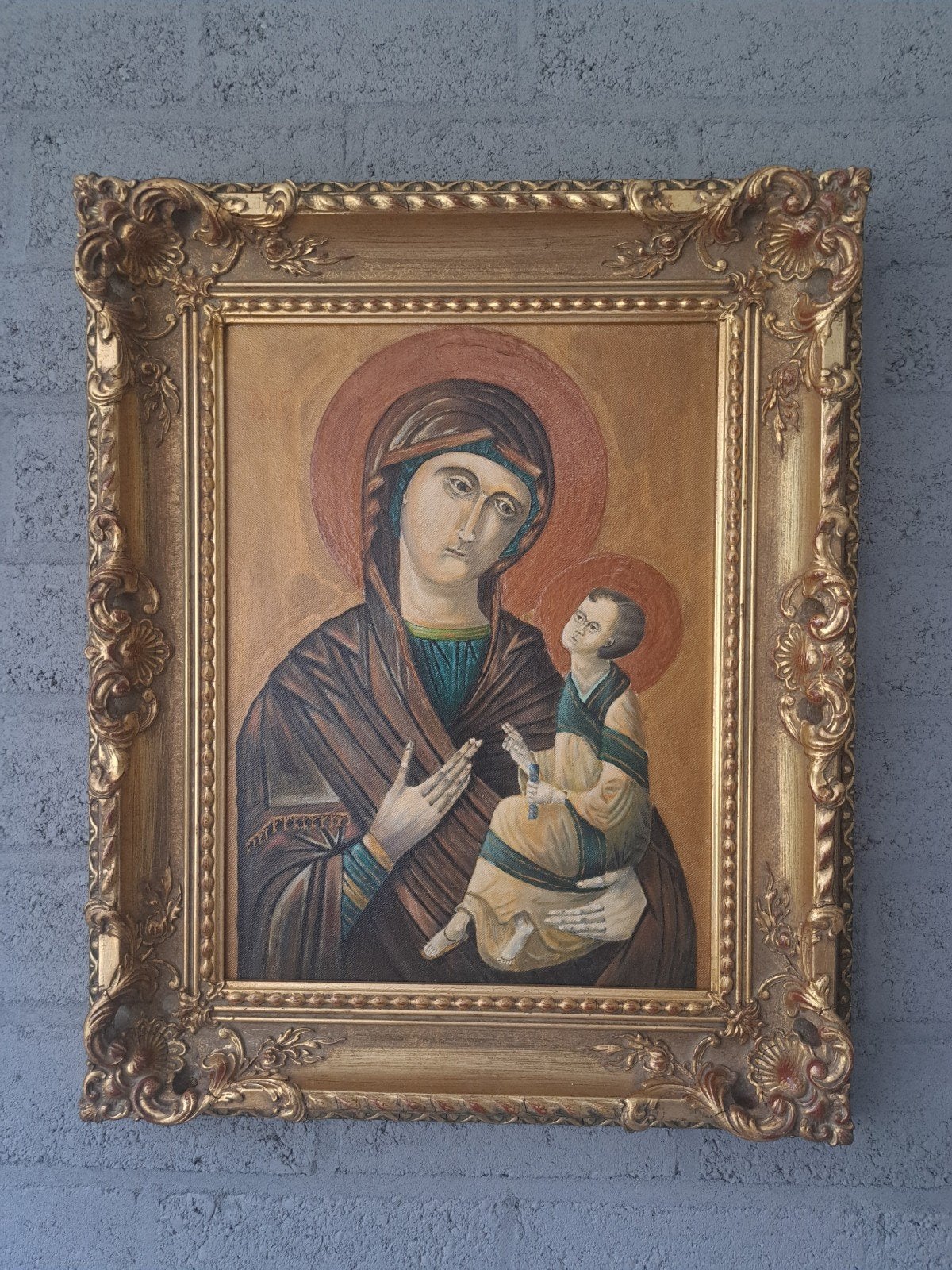 Oud icoon schilderij Maria met kind, 53x45 cm, Antiek en Kunst, Ophalen of Verzenden
